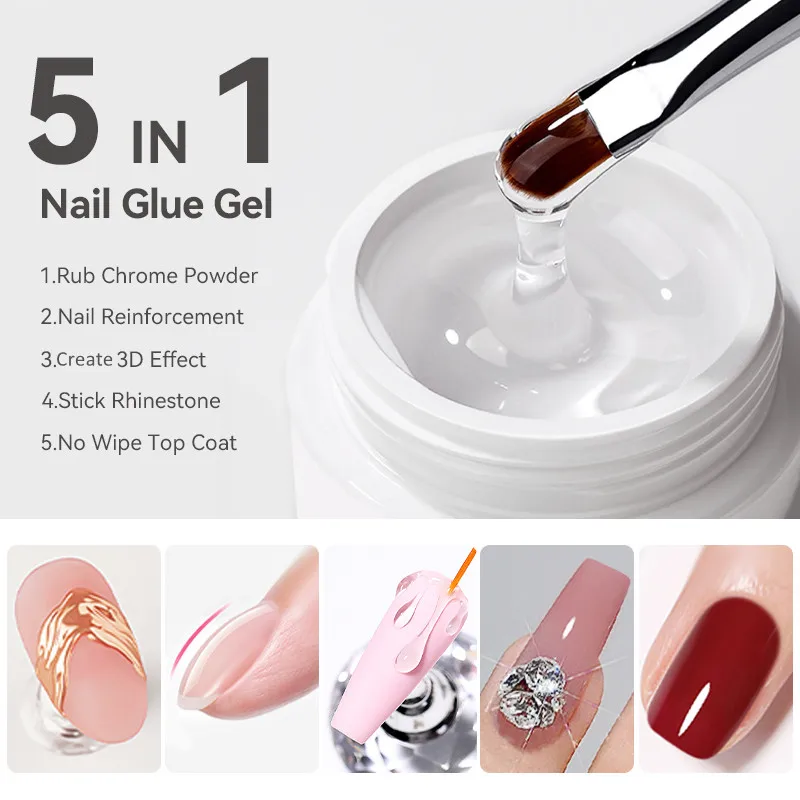 BORN PRETTY 1/2Pcs 5 IN 1 Nail Glue Gel for Create 5D Shape No-wipe Top Coat Reinforcement Gel Stick Nail Art Rhinestones
