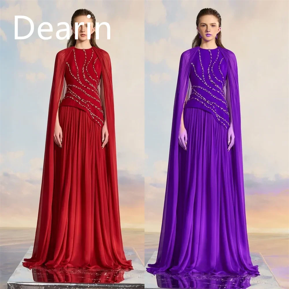 

Customized Saudi Arabia Dearin Jewel A-line Floor Length Skirts Draped Stole Bespoke Occasion Dresses Formal Dress Evening Prom