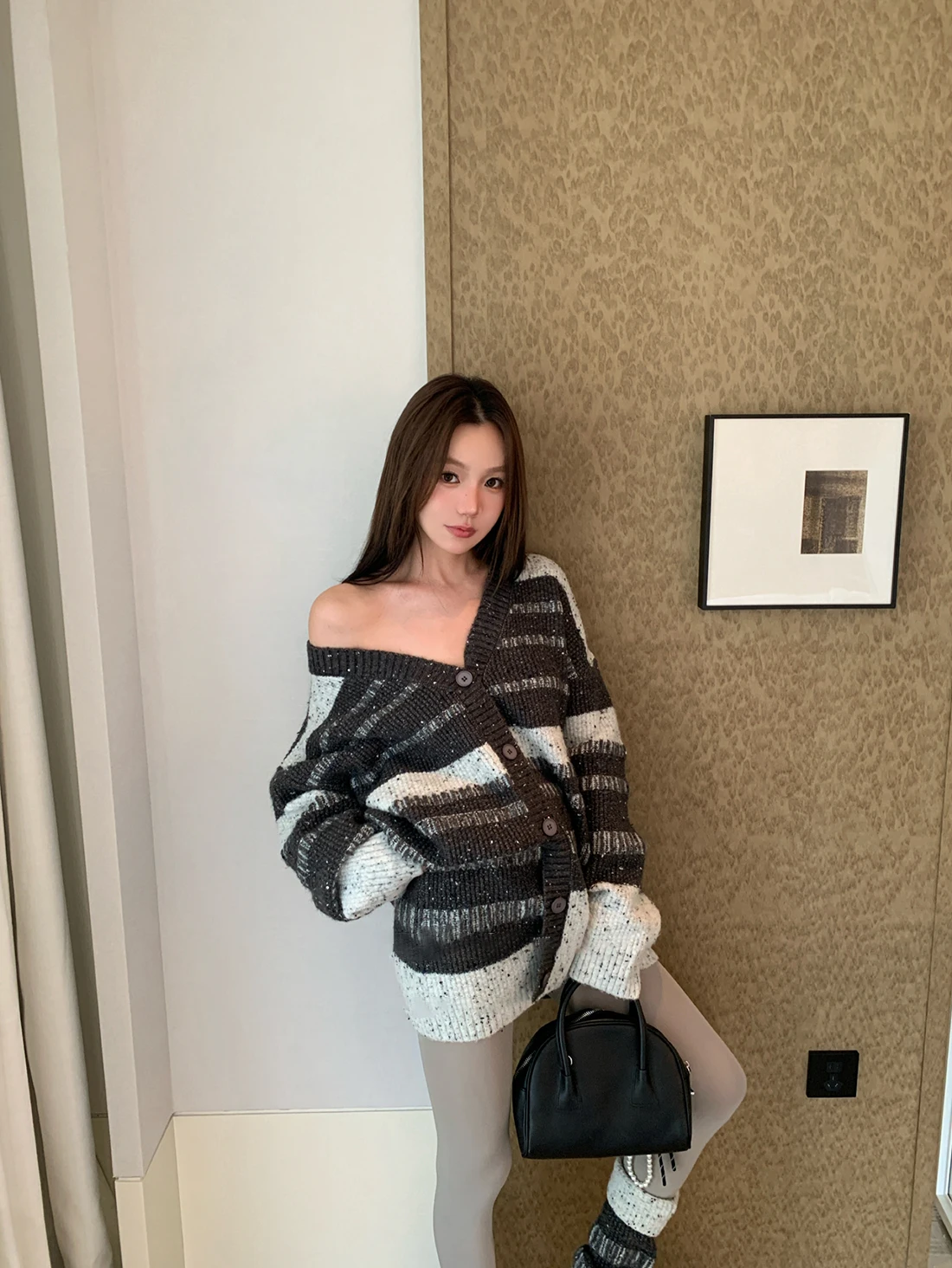 

Women's Knitted Sweater Cardigan Set Slimming f Skirt Two-Piece Winter New Sle Comfortable V-Ne Long Sve Thermal