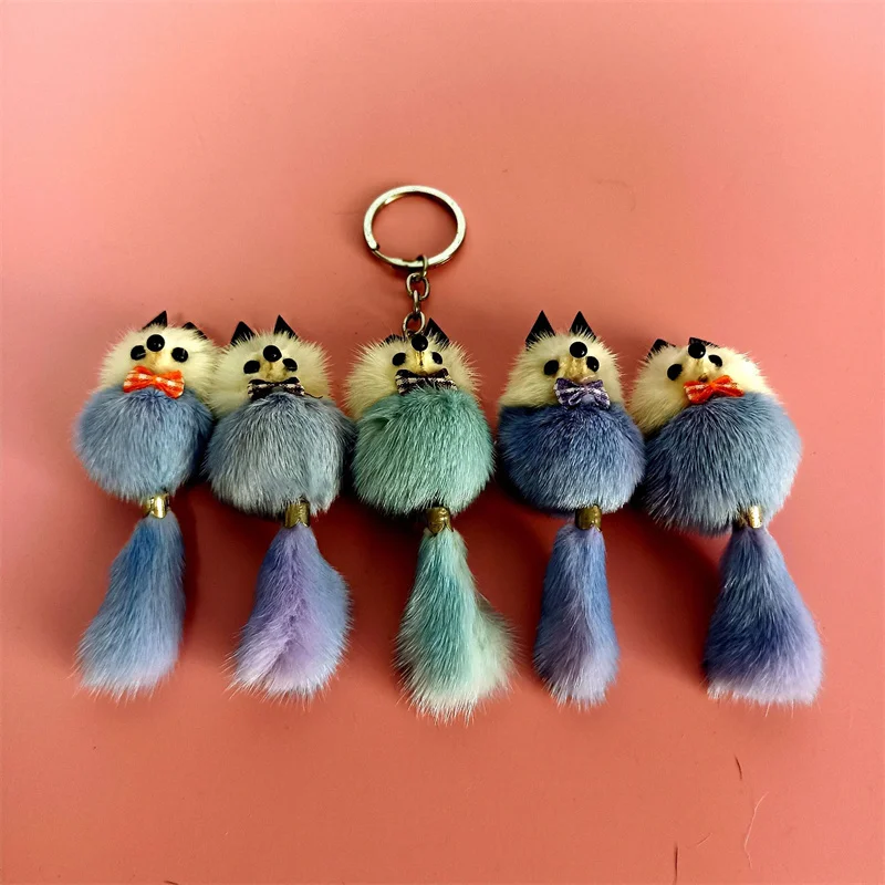 2024 New Creative Personality Mink Hair Fox Key Ring Fashion Bag Pendant Simple Cute Plush Cartoon Fox Charm