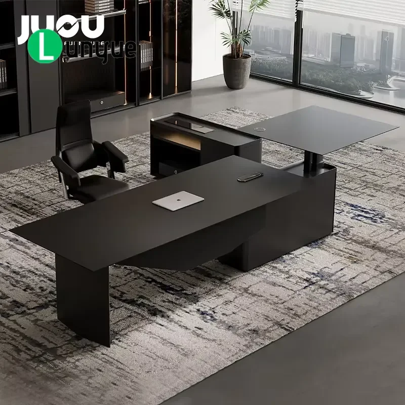 Modern L Shaped Wooden Desk Electric Height Adjustable Standing Desk for Home Office CEO Ergonomic Computer Workstation