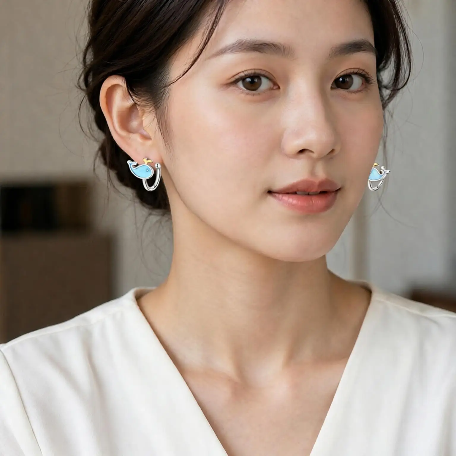 Cute Sweet 925 Sterling Silver Blue Little Whale Ear Clip Earrings For Women Girls Daily Anniversary Party Fashion Jewelry Gifts