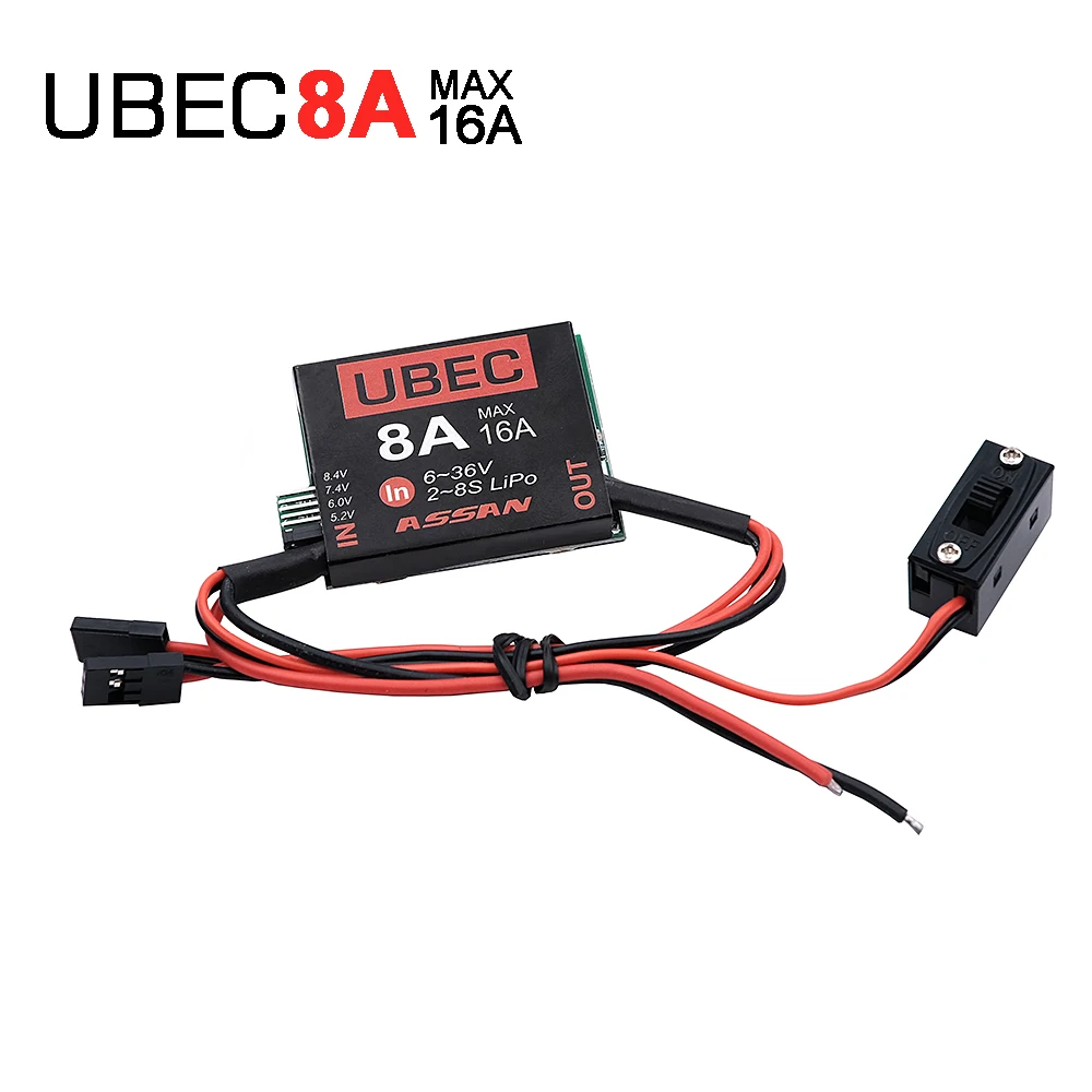 ASSAN 2S-8S 6-36v UBEC-8A Max 16A 5.2/6.0/7.4v/8.4v Servo Separate Power Supply RC Car Fix-Wing Airplane Robot