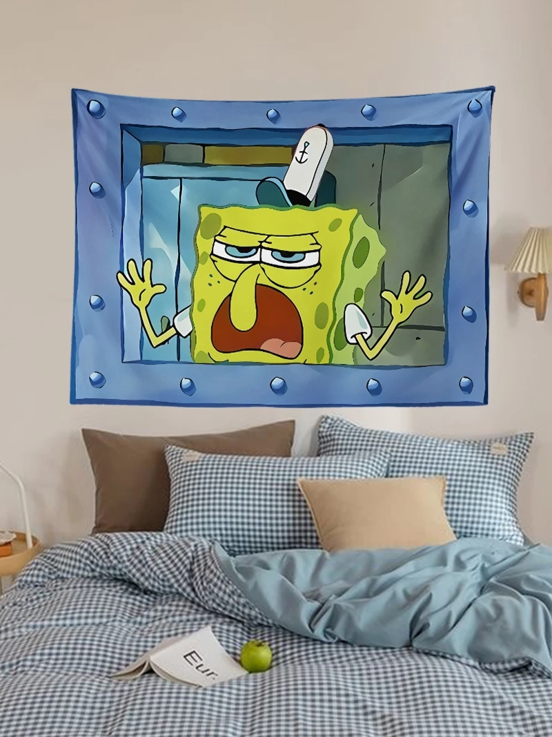 Octopus Bruder Spongebob Schwammkopf Cartoon hängen Stoff Schlafzimmer Wand dekoration Hintergrund Stoff niedlichen und lustigen Wandteppich