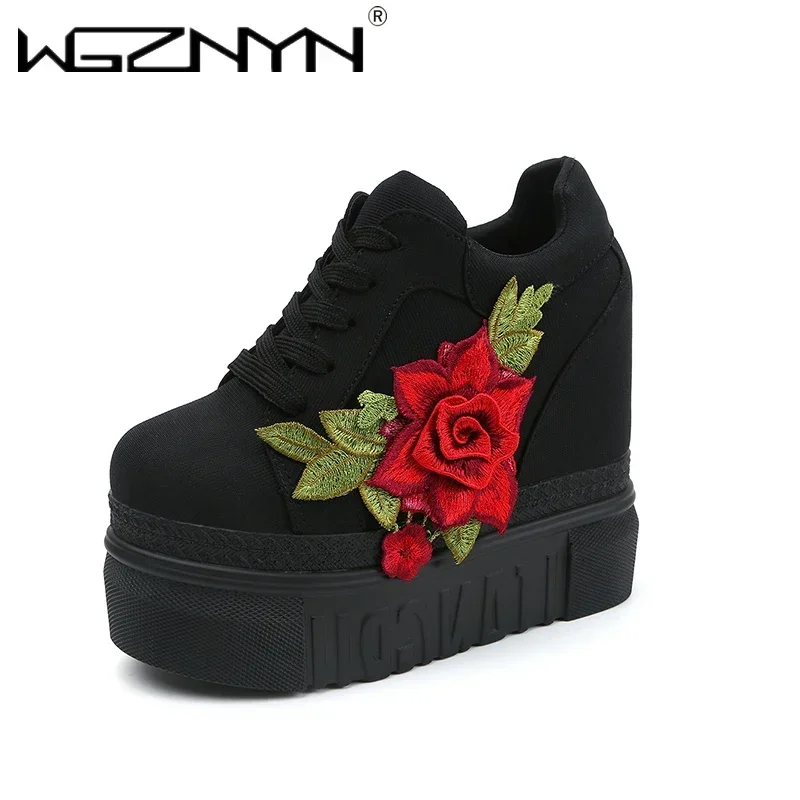 WGZNYN 2025 12 CM High Heels Frau Casual Schuhe Keile Plattform Frauen Schuhe Chaussure Sommer Höhe Zunehmende Weiße Pumpen
