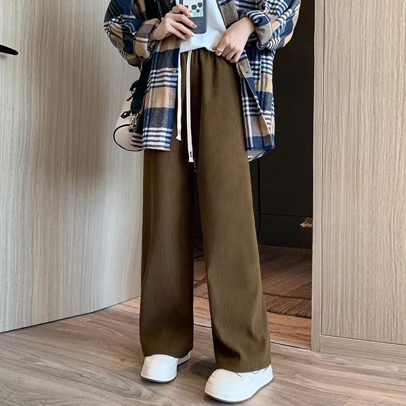 

Women's Spring Autumn Elastic Woman Long Pants Waist Stright Wide Leg Long Pants Women's Casual Long Pants