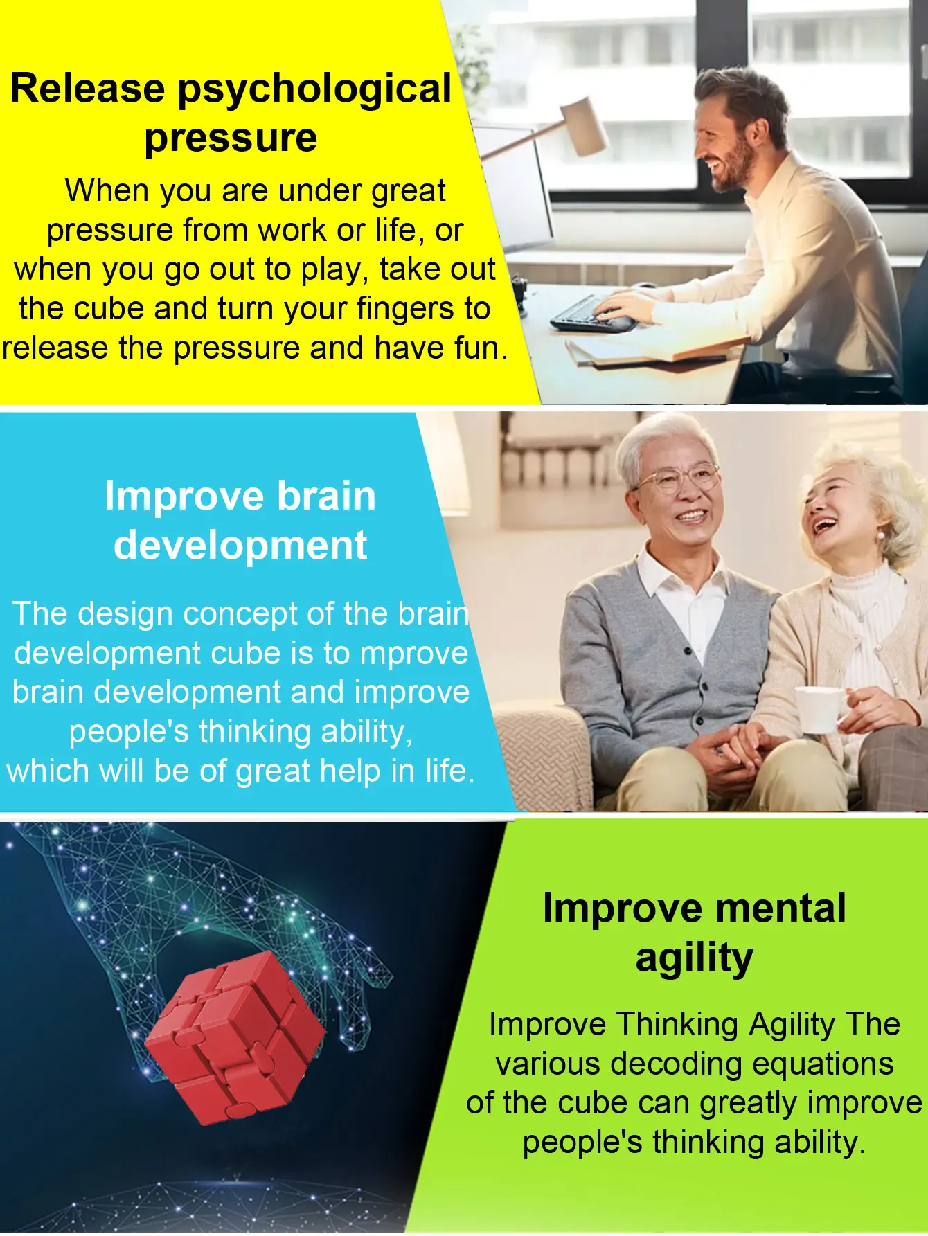 Brinquedos de dedo Fidget - Infinity Cube Prime para alívio do estresse e ansiedade, presentes sensoriais ultra duráveis para adultos e adolescentes