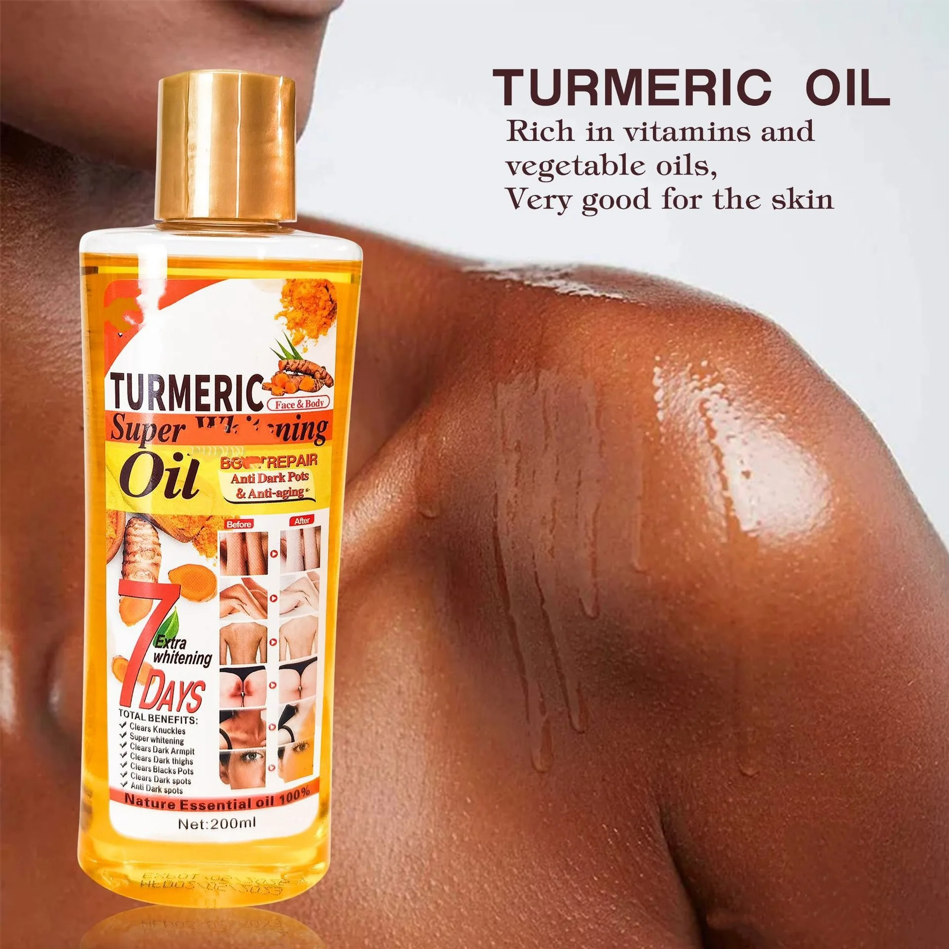 زيت الكركم الزنجبيل زيت الكركم الوجه والجسم ترطيب تدليك تليين مركب زيت طبيعي الأرغان الجلسرين 200 مللي #2