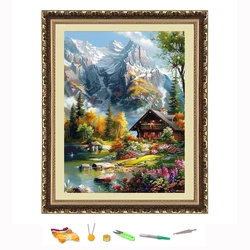 Ricamo a punto croce capanna di montagna casa paesaggio filo disegno Kit cucito fai da te decorare stampato su Canva 11CT