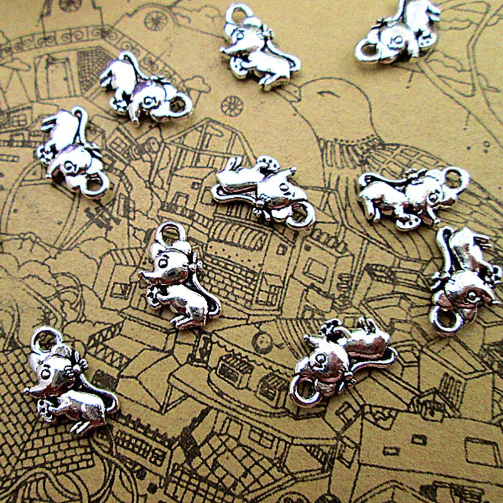 

200pcs--12x7mm Mini Mouse Charms For Jewelry Making DIY Findings Antique Silver Color Alloy Pendants