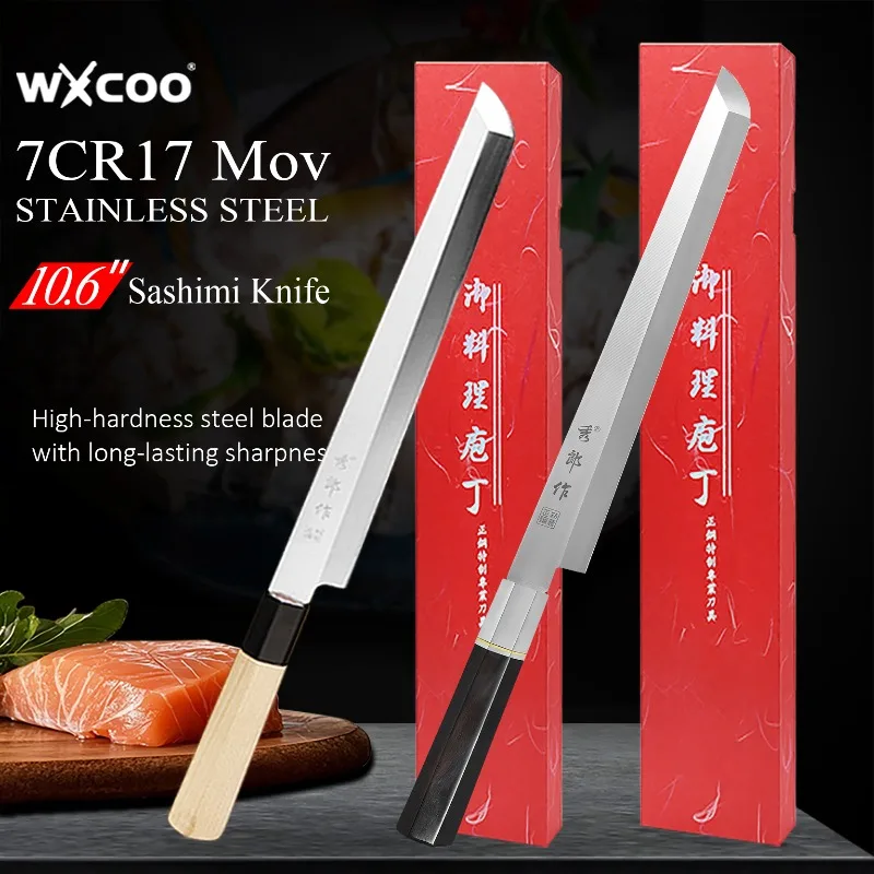 WXCOO-cuchillo Sashimi de acero inoxidable, cuchillo de Chef para el hogar, cuchillo de carnicero de cocina, cuchillo afilado para Sushi y salmón de estilo japonés