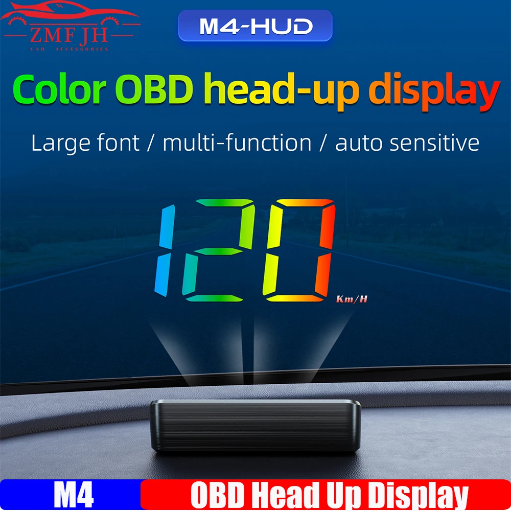 Digital M4 OBD Head Up Display Large Font Car HUD KMH MPH Speedometer Water Temperature Voltage with Temp Overspeed Alarm 12V