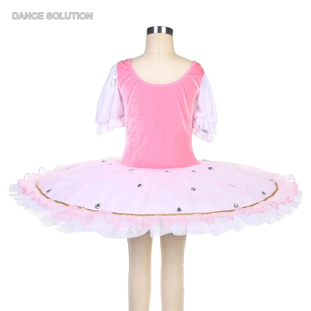 Short Puff Sleeves Ballet Tutu Pink Velvet Bodice with White Skirt Professional Ballet Costume for Women Stage Costumes BLL401