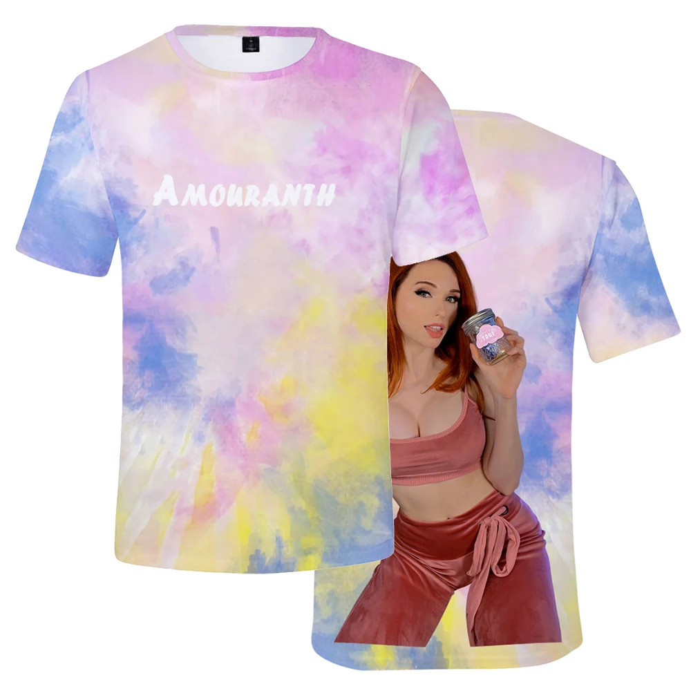 Amouranth-Camiseta Unisex de manga corta con cuello redondo, ropa de calle Harajuku, Youtuber joven, 3D