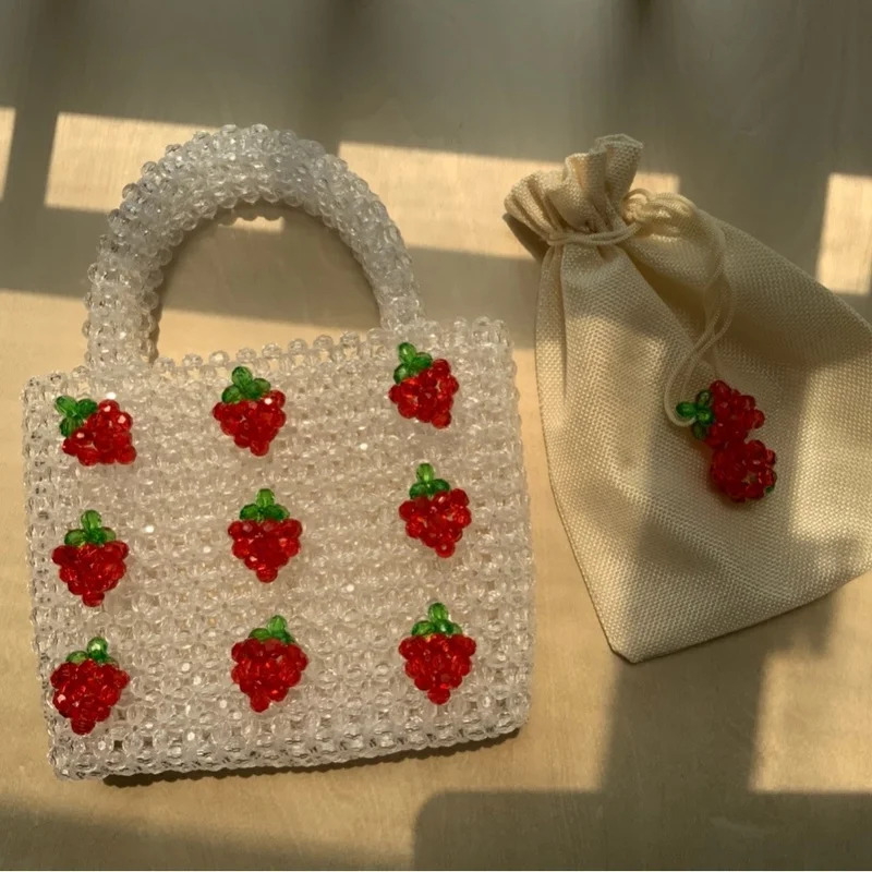 Beaded DIY Hand-woven Strawberry Cute Luxury Transparent Purses and Handbags for Women Bolsa Feminina Designer Jelly 2023 Summer