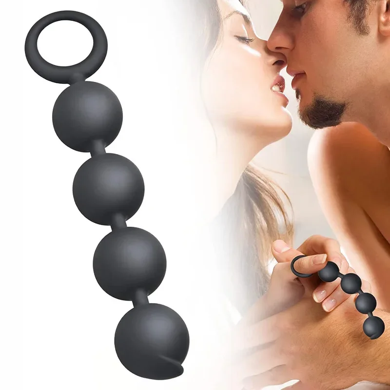 Cuentas Anales de silicona para adultos, tapón Anal de 5,9 pulgadas, enlace de cadena Anal de cuatro bolas con anillo de tracción seguro, juguete sexual para pareja masculina y femenina