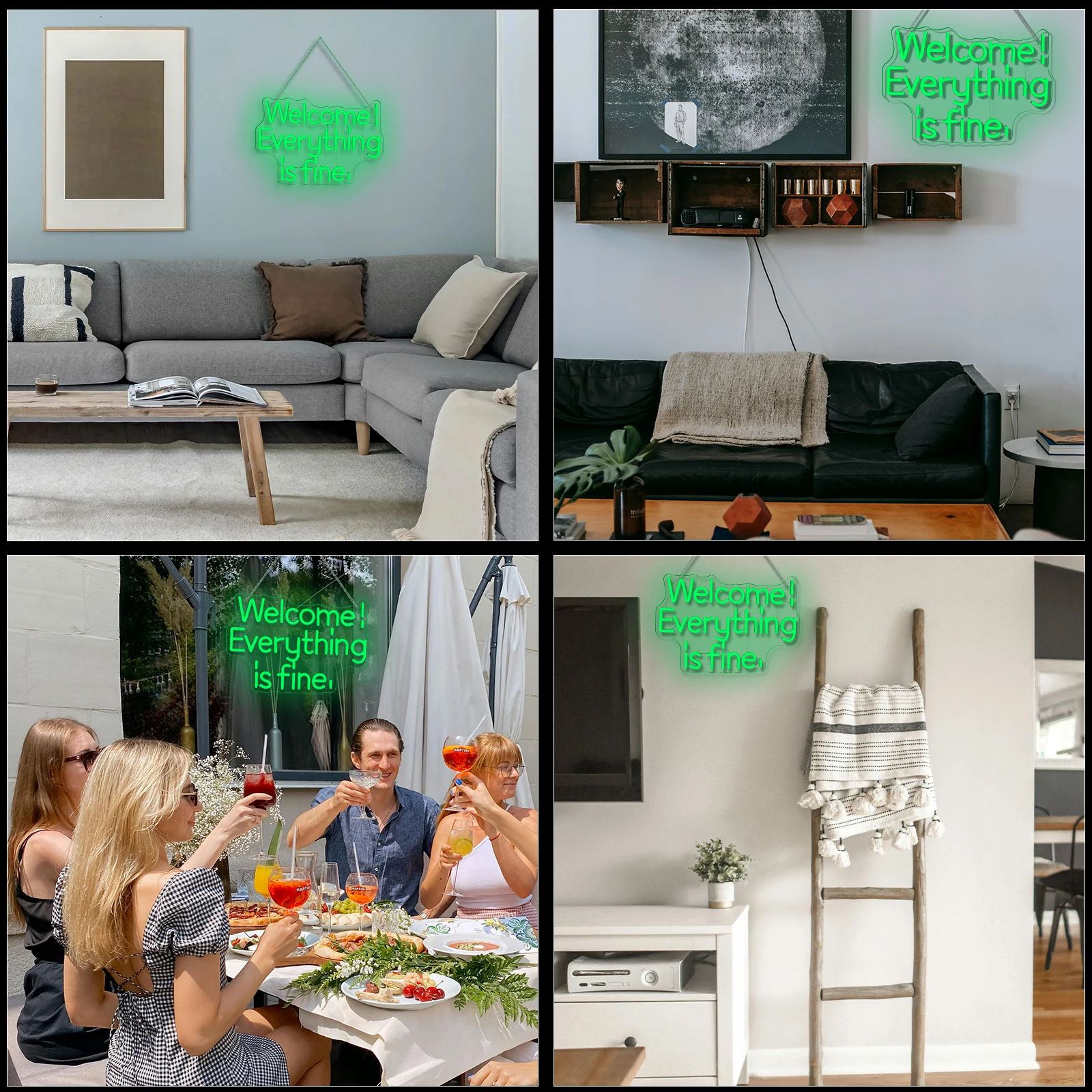 Welcome Everything Is Fine Neon Sign Green Led Light Signs Acrylic Wall Art Decor for Office Room Bedroom Bar Cafe Friend Gifts 