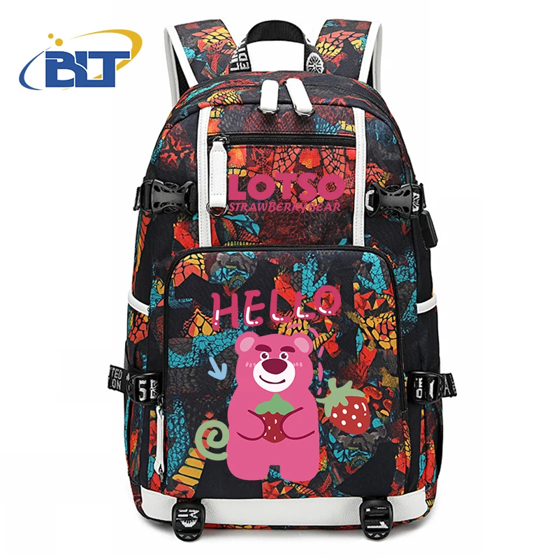 Loso bear zaino per studenti stampato zainetto di grande capacità borsa da viaggio USB regalo per bambini per ragazzi e ragazze