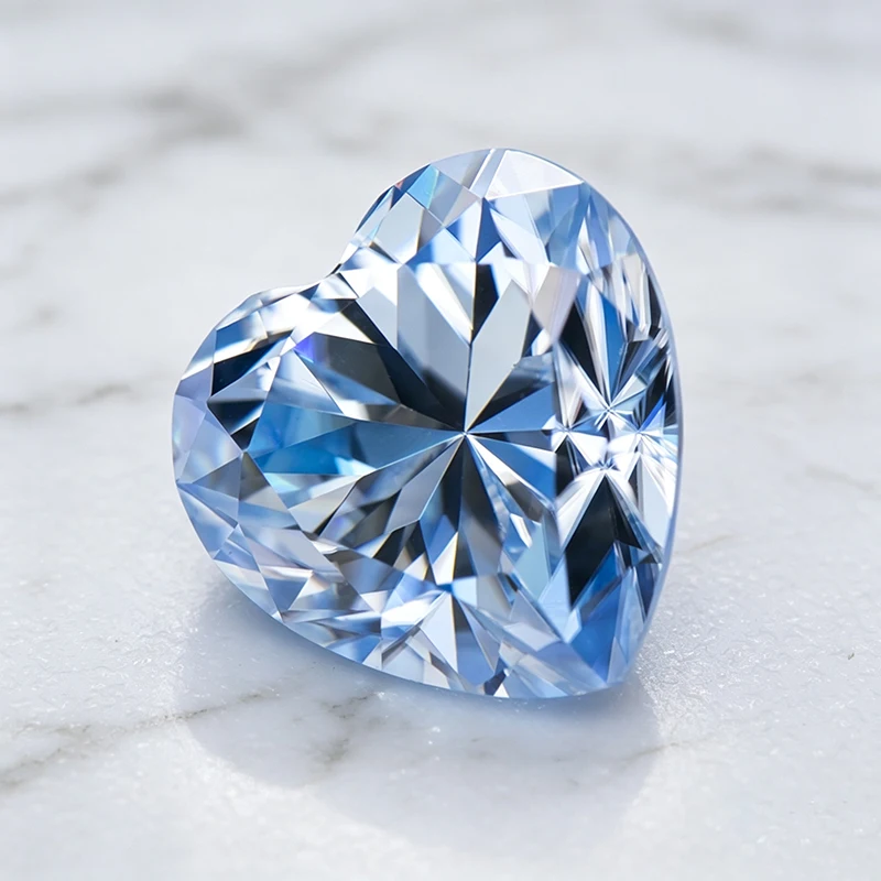 Moissanit-Stein in Eisblauer Farbe, Herzschliff, Laborgezüchteter Edelstein für DIY-Charms und Schmuckherstellung, Besteht Diamanttester mit Zertifikat – Detail 3