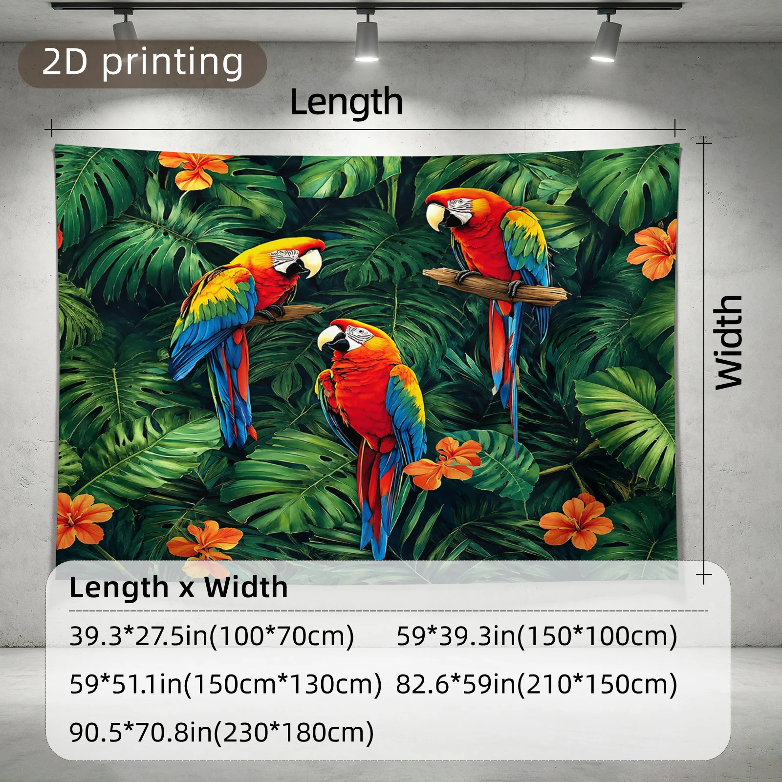 Tropical Parrot Macaw Wall Tapestry Jungle Rainforest Botanical Decor Hanging Art Print Polyester Fabric for Home Living Room Be