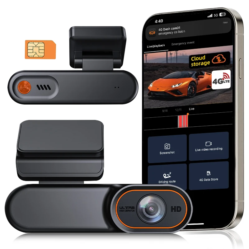 

4G SIM Car Hard Disk Recorder, Cloud Driving Recorder with Dual Cameras, GPS WiFi, Front & Rear Dual Lenses, 2K Resolution