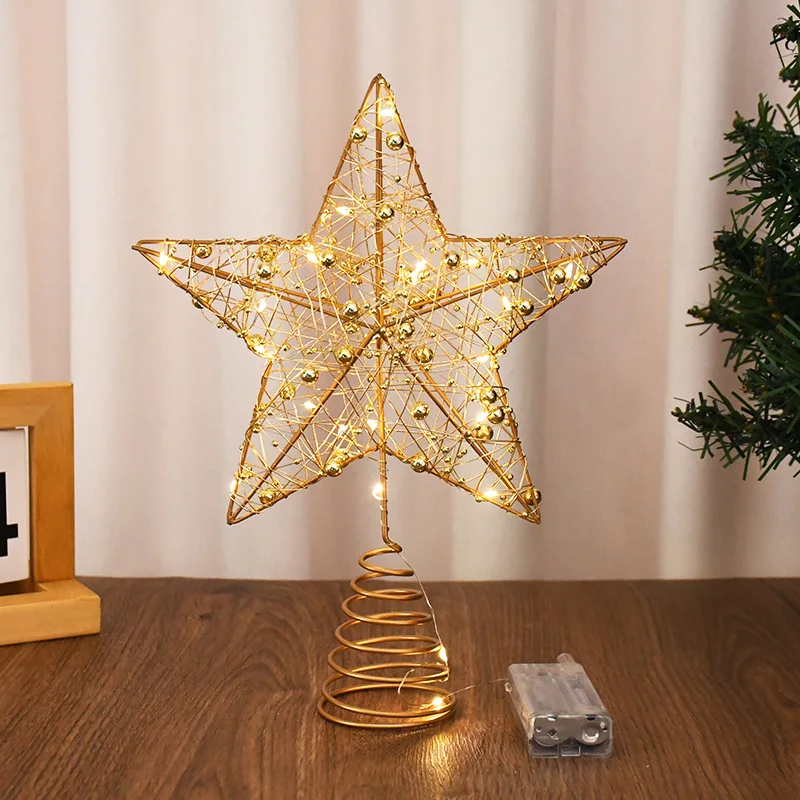 LED Pentagram Light Christmas Tree Top Star Lamp Battery Powered Glowing Xmas Trees Ornaments Christmas Decoration 2025 New Year