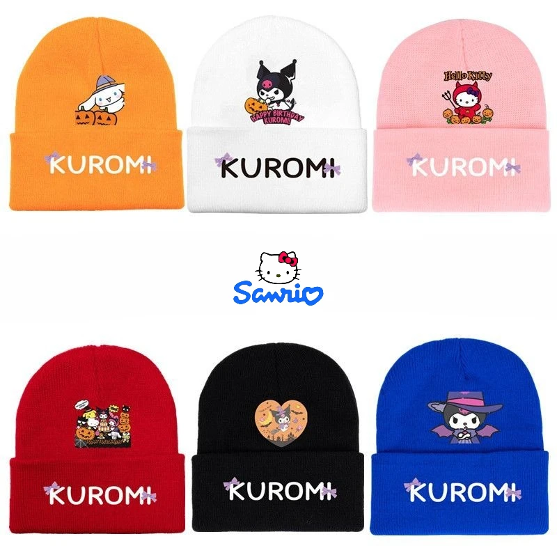 Sanrio Kuromi Topi Rajut Lucu Kartun Kepribadian Kreatif Topi Musim Gugur Musim Dingin Benang Barang Anime Hadiah Natal Halloween Grosir.