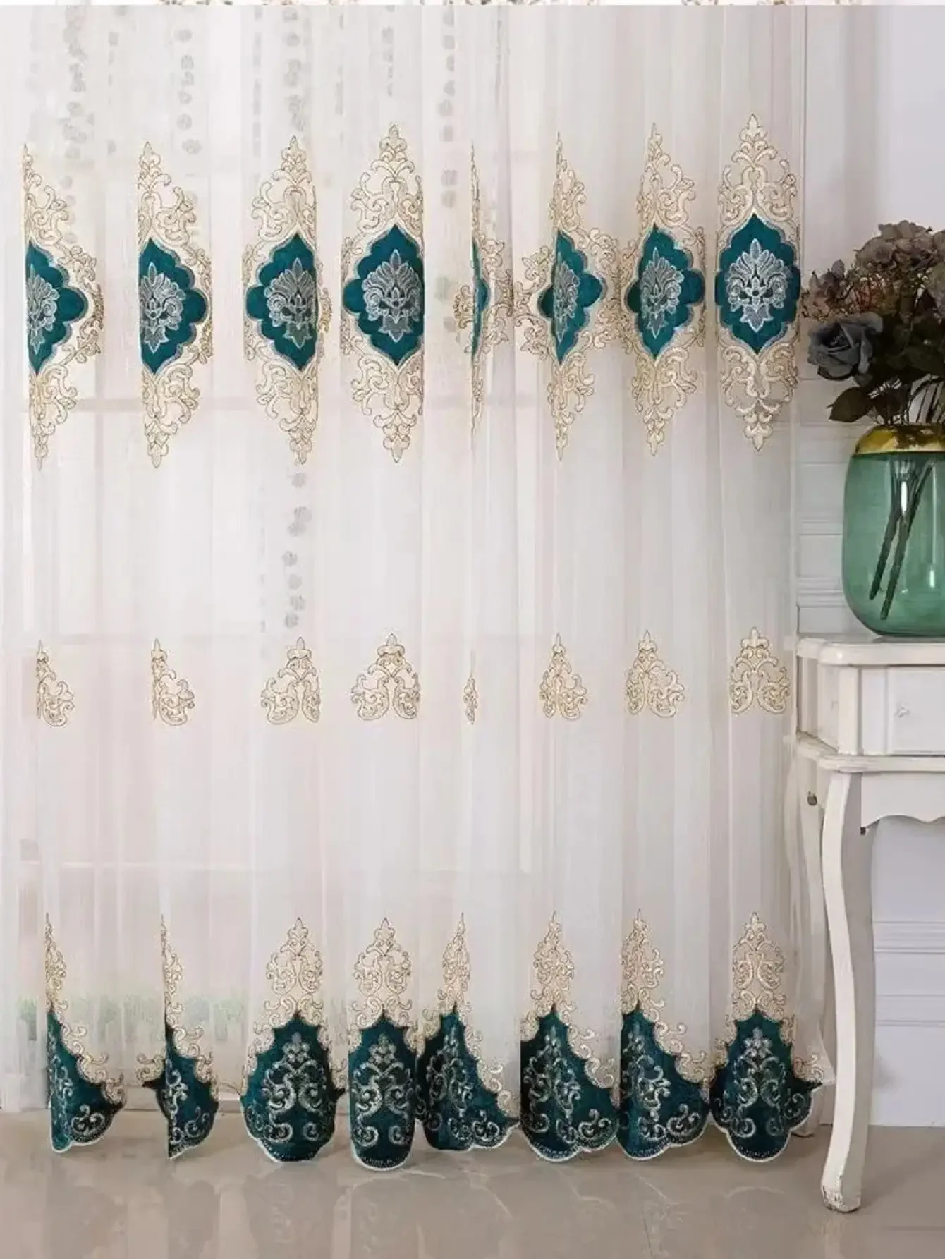 1PC European Retro Exquisite Embroidered Gauze Curtain for Bedroom and Living Room