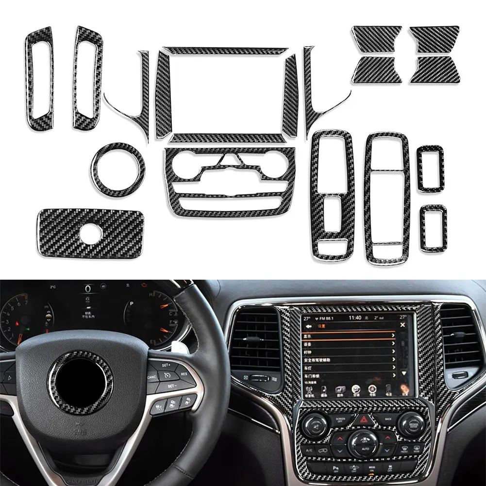 19Pcs Carbon Fiber Car Interior Full Set Decoration Cover Trim Sticker Accessories For Jeep Grand Cherokee 2011-2020 LHD