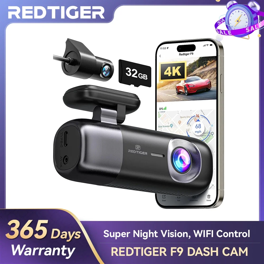 REDTIGER Dash Cam 4K Front and Rear WiFi GPS Car Camera for Parking Mode Car Dvr for Night Vision Car Recorder By App Control