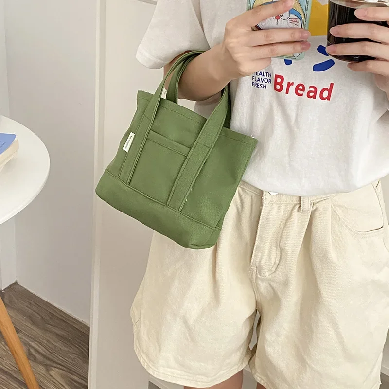 New Leisure Canvas Mini Tote Handbag Korean Designer Simple Small Tote Female Sac Shopper Purse Lunch Bag