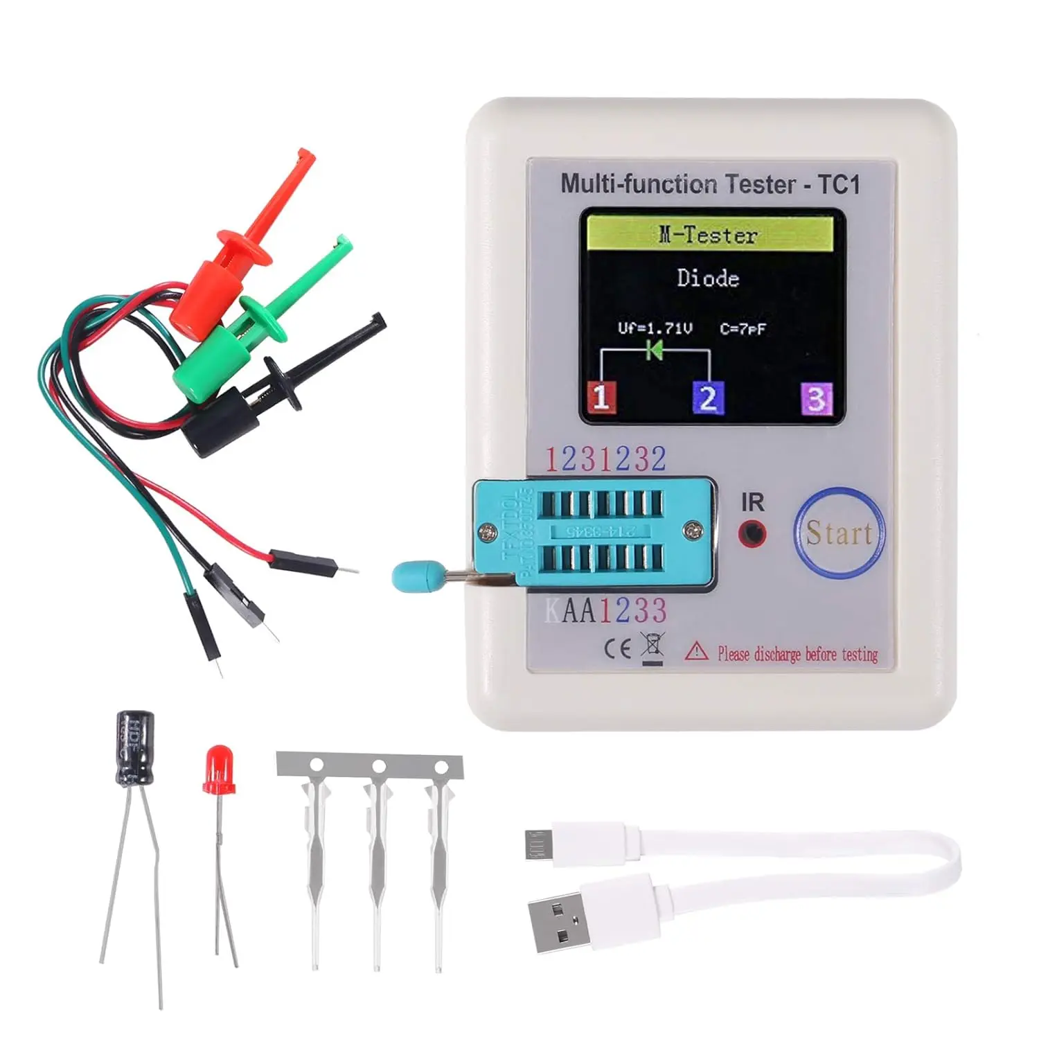 LCR-TC1 Multi-Function Tester Colorful Display Pocketable Multifunctional TFT Backlight Transistor 1.8 inch for Diode Triode