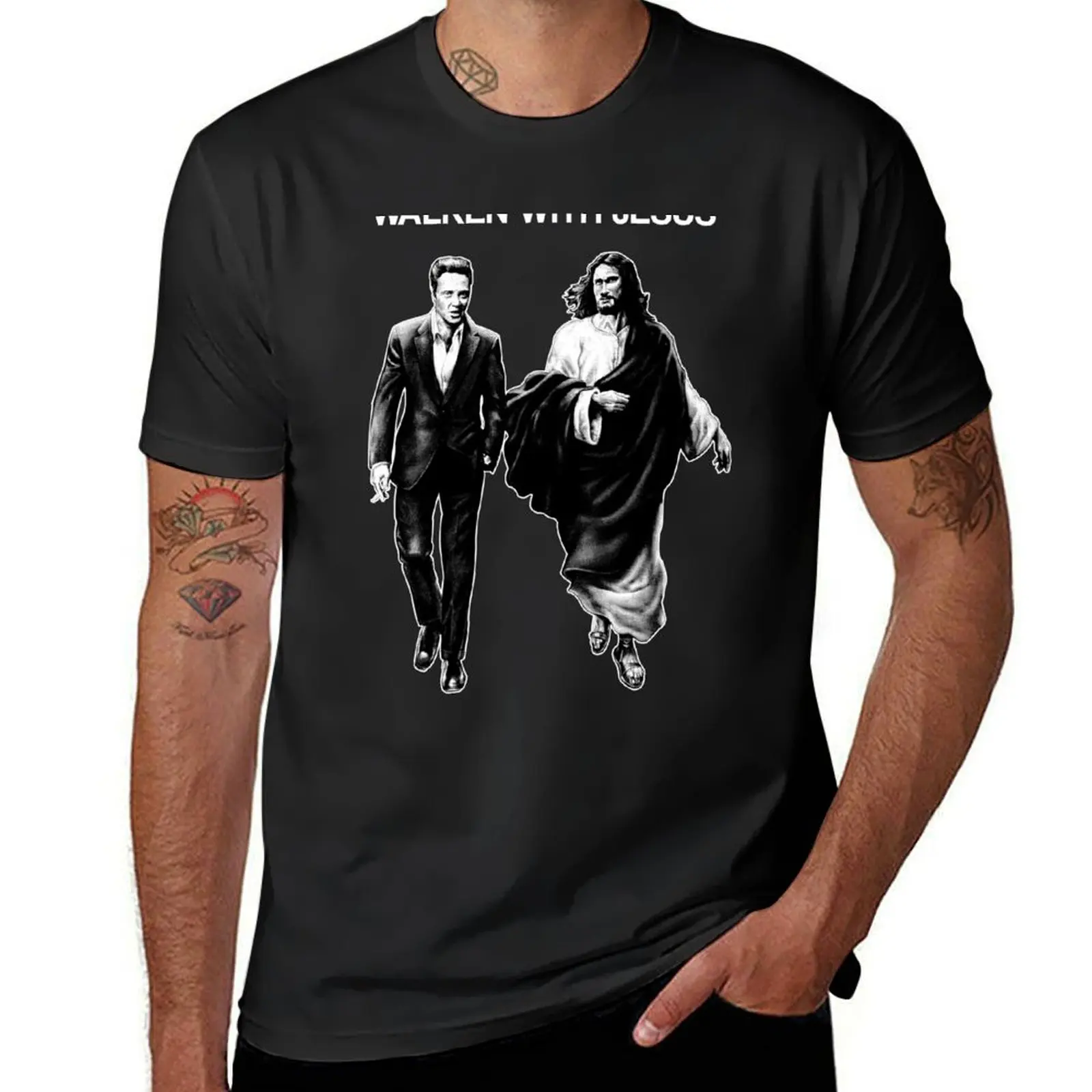 Walken With Jesus Christopher Walken Comfy Graphic Trending T-Shirt sublime oversized sweat Short sleeve tee men