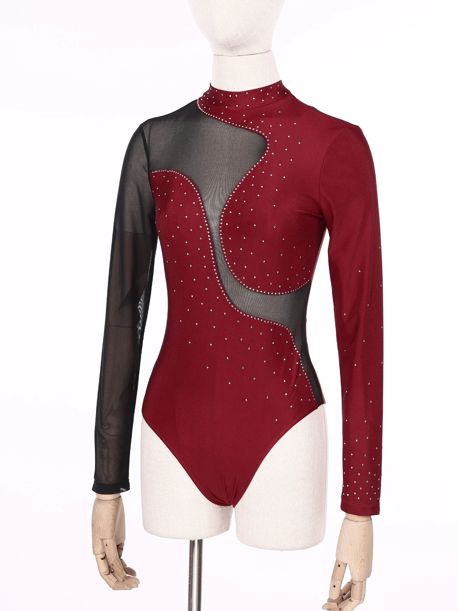 

Women's Acrobatics Jumpsuit Bodysuit Rhinestone Ballet Dance Leotard Mesh Rhythmic Gymnastics Costume Figure Skating Jumpsuit