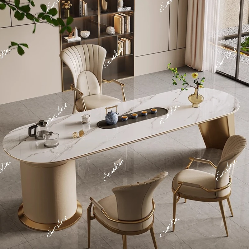 

Italian rock slab modern simplicity high-end tea table chair kettle integrated office home light luxury