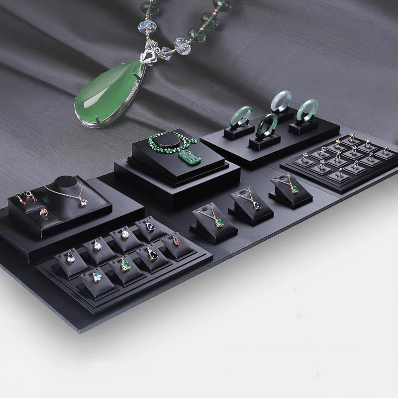 

Black brushed leather jewelry display stand ring stud necklace pendant bracelet storage and display stand