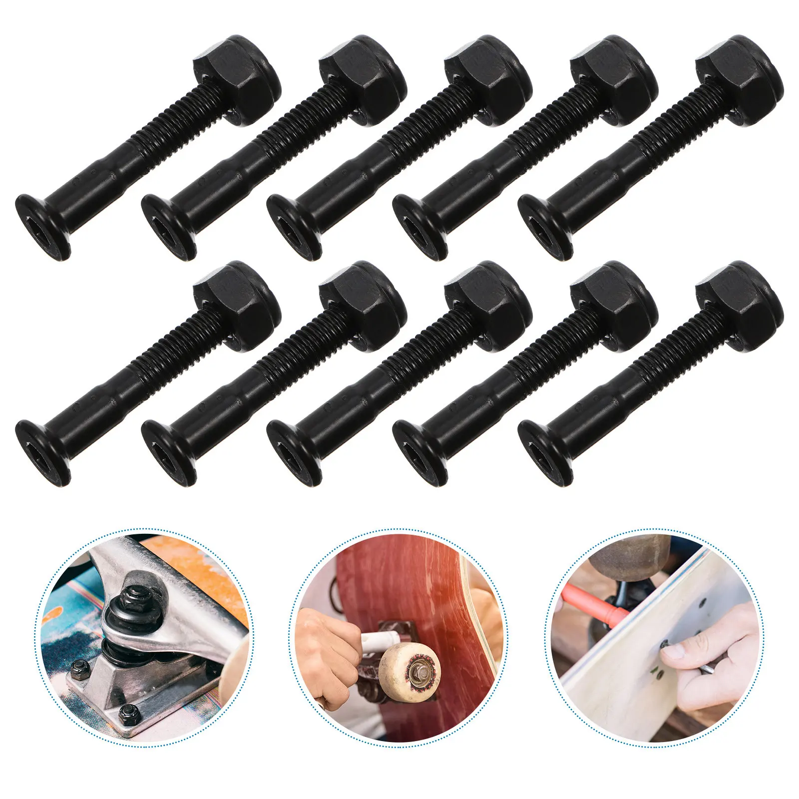 

40 Sets Black Skateboard Mounting Bolts Set Steel Hardware Replacement Screws Bolts Skateboard Mounting Screws Set