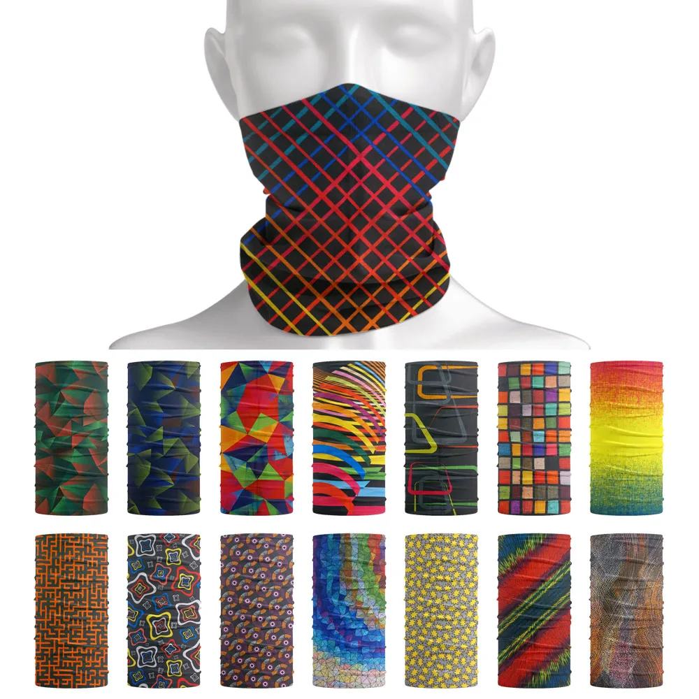 Geometric Striped Pattern Face & Neck Gaiter Printed Seamless Tube Scarf Cycling Dustproof Bandana Mask Adult Running Headband