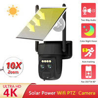 4K Dual Lens Solar Wifi PTZ IP Security Camera 10X Zoom Outdoor Color Night Viison Wireless CCTV Video Surveillance Camera 8MP