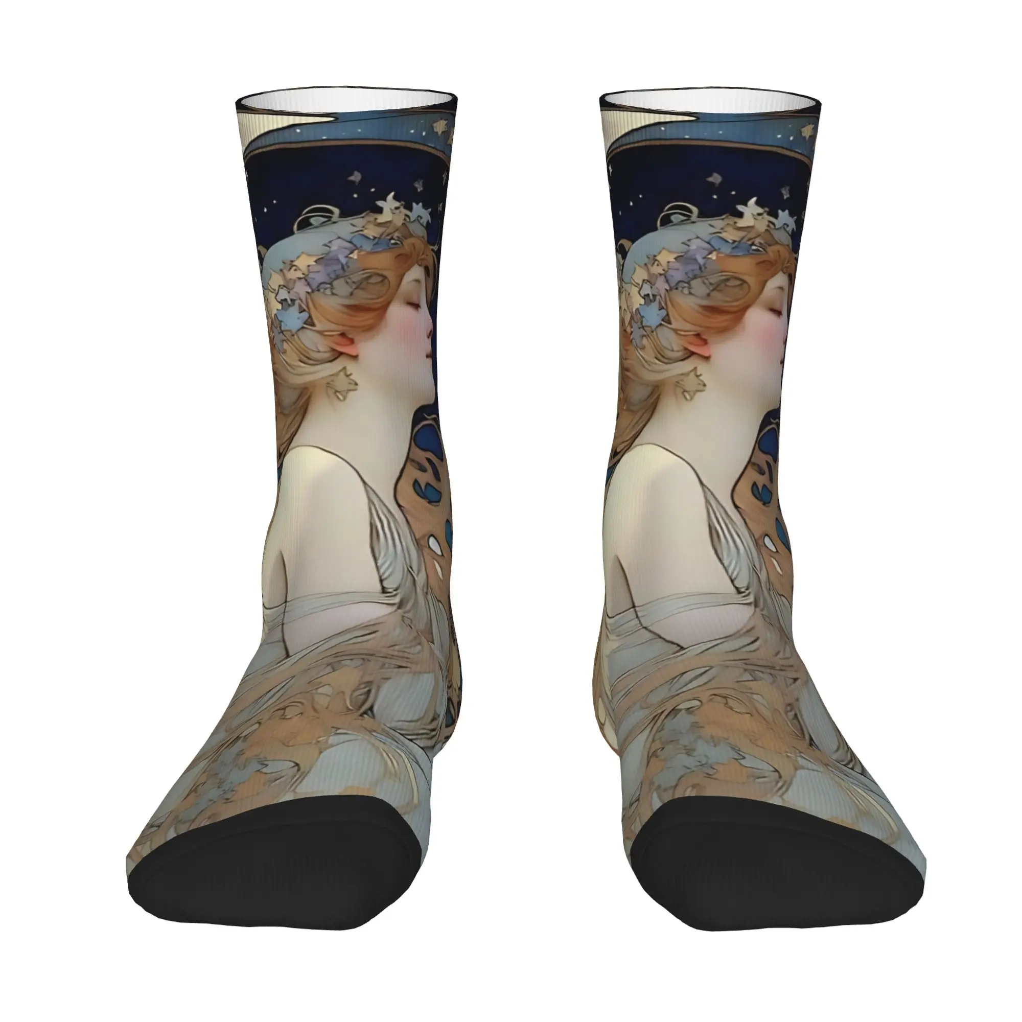 Language of Flowers Alphonse Mucha   Socks  Anti Sweat Stockings Couple Breathable Running Socks Spring Korean Printed Socks