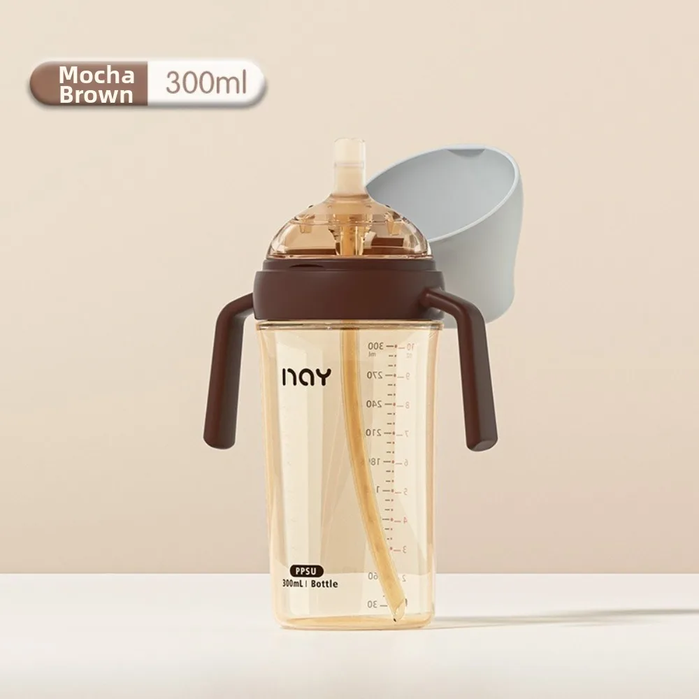 PPSU Anti Bloating Milk Bottle Automatic Venting Temperature Sensitive Scale Straw Cup Bottle Three Level Flip Cover