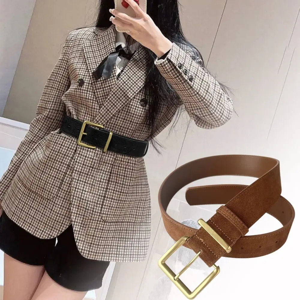 

Retro Luxury Design Suede Genuine Leather Wide Belt Casual Versatile Pin Buckle Waistband Trendy Business Waist Strap Gifts