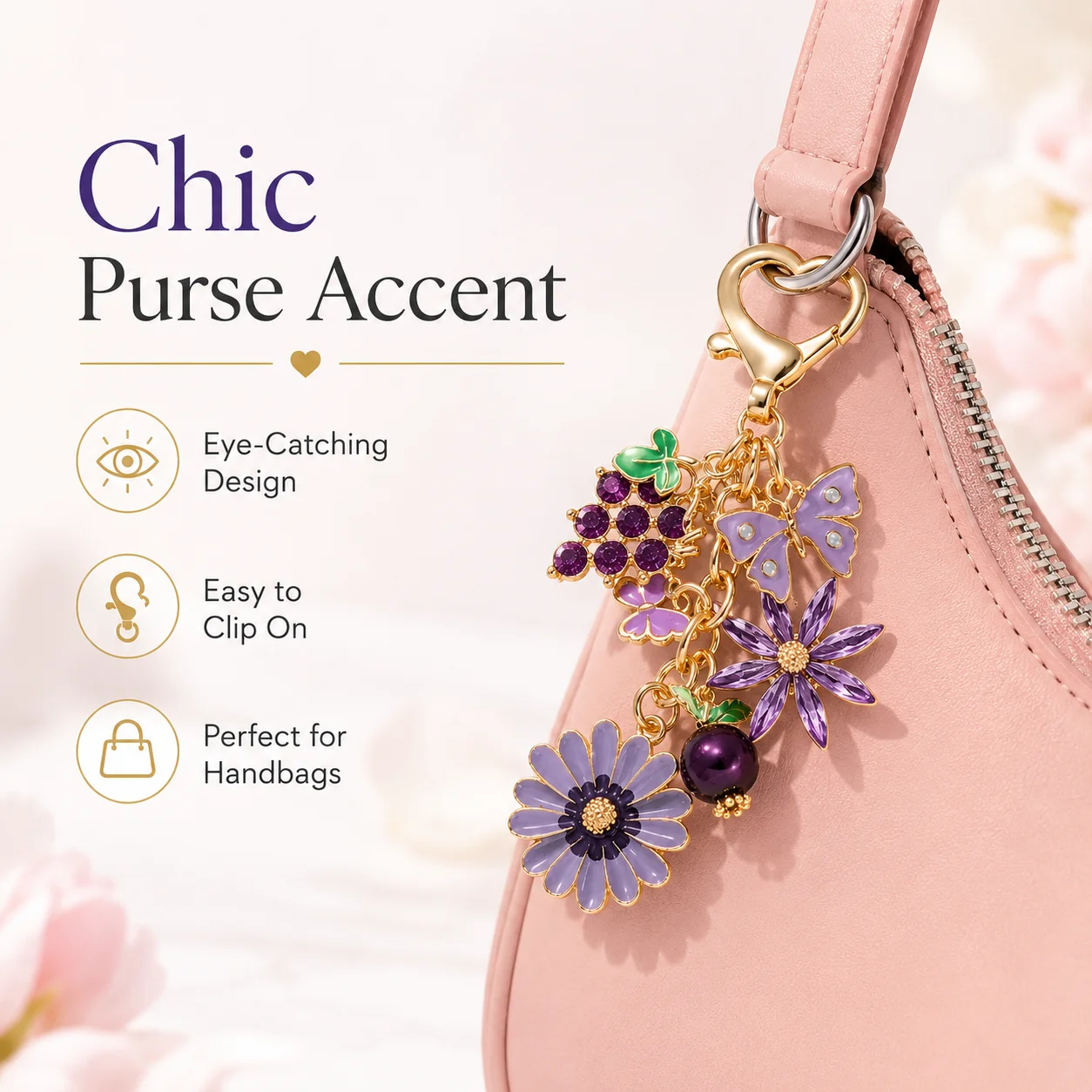 Purple Grape Flowers, Pomegranate Butterflies, Dripping Oil, Keychain, Sweet and Gentle Breeze, Car Bag Pendant