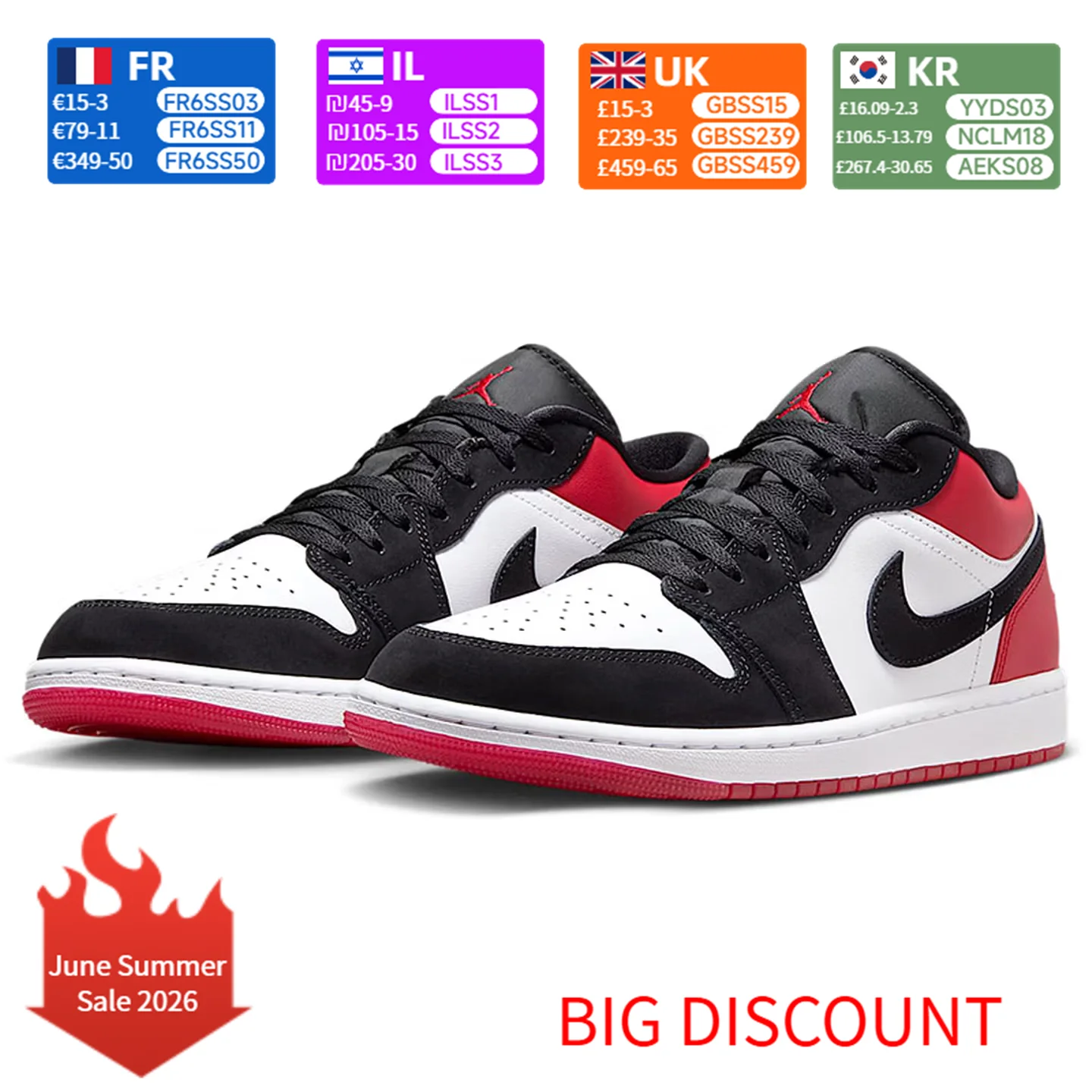 

Nike AJ1 Air 1 Low “White Black GymRed” Comfortable, Slip-Resistant, Durable Retro Basketball Shoes Unisex Style IB8971-106