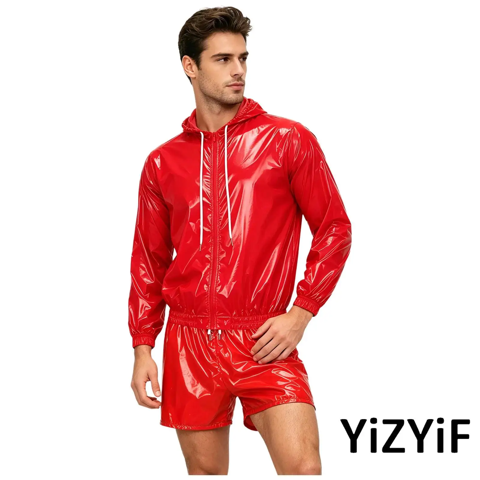 

New Men Waterproof Workout Clothing Long Sleeve Front Zip Hooded Jacket Windbreaker with Boxer Shorts for Daily Casual Wear