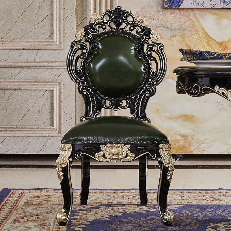 European Solid Wood Dining Chair Home Full Oak Carved Chair Hotel Book Desk American Dining Boss Office