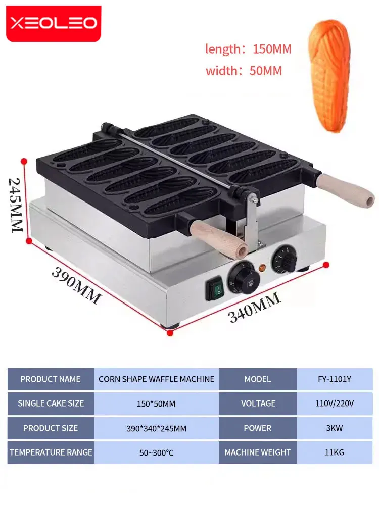 XEOLEO Electric Corn Shape Waffle Machine 3000W 6PCS Maize Waffle Maker Machine Crispy Cake Baker Machine Non-stick Coating