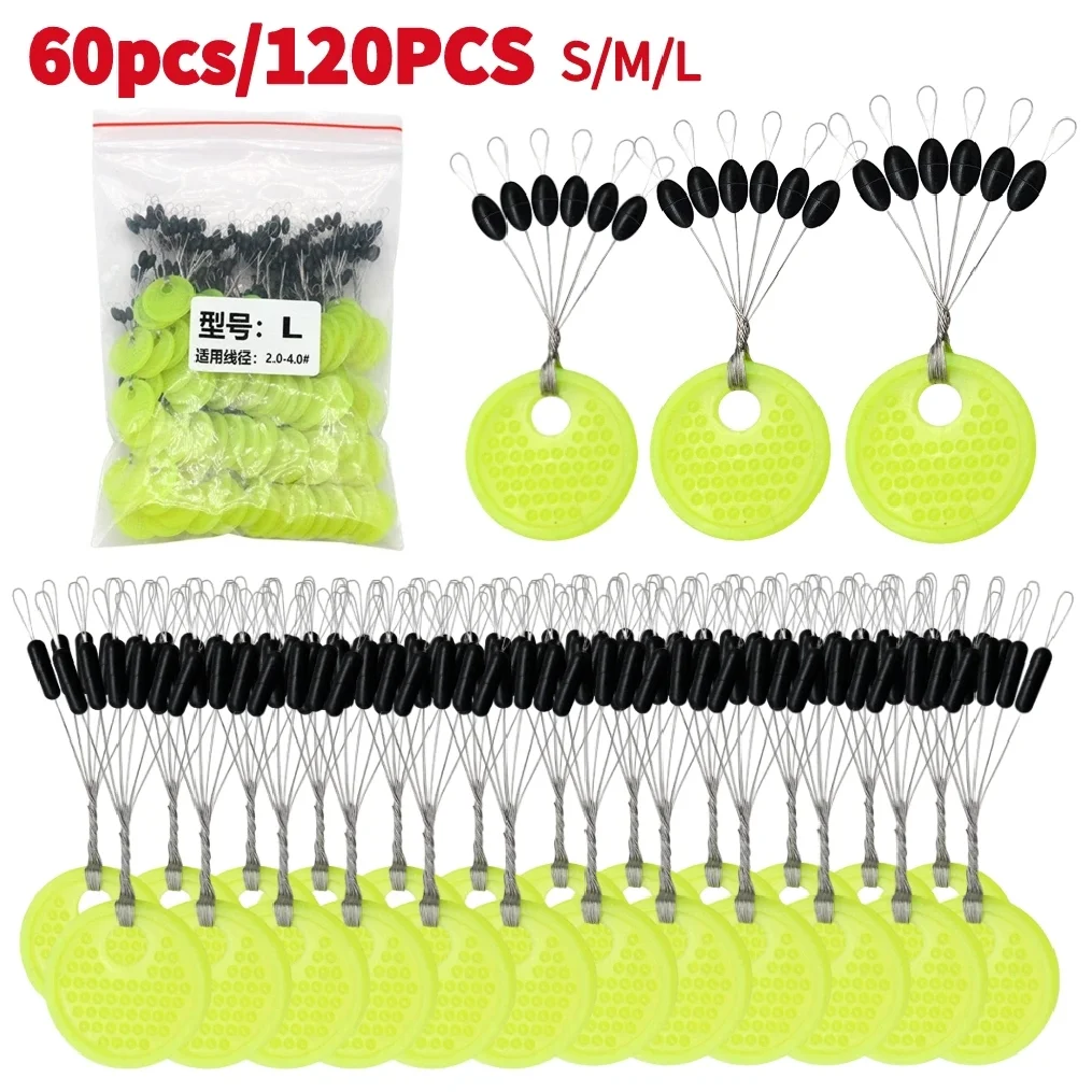 

60/120PCS 10/20 Group Set Rubber Silicon Space Bean Sea Carp Fly Fishing Black Rubber Oval Stopper Fishing Float Fishing Bobber
