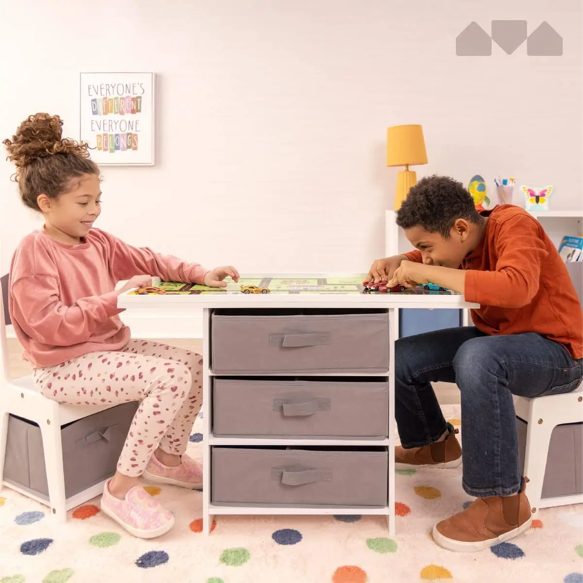 Kids 3-in-1 Play Table and Chair Set Wood with Storage Baskets, Compatible with Lego and Duplo Bricks, Activity Table P