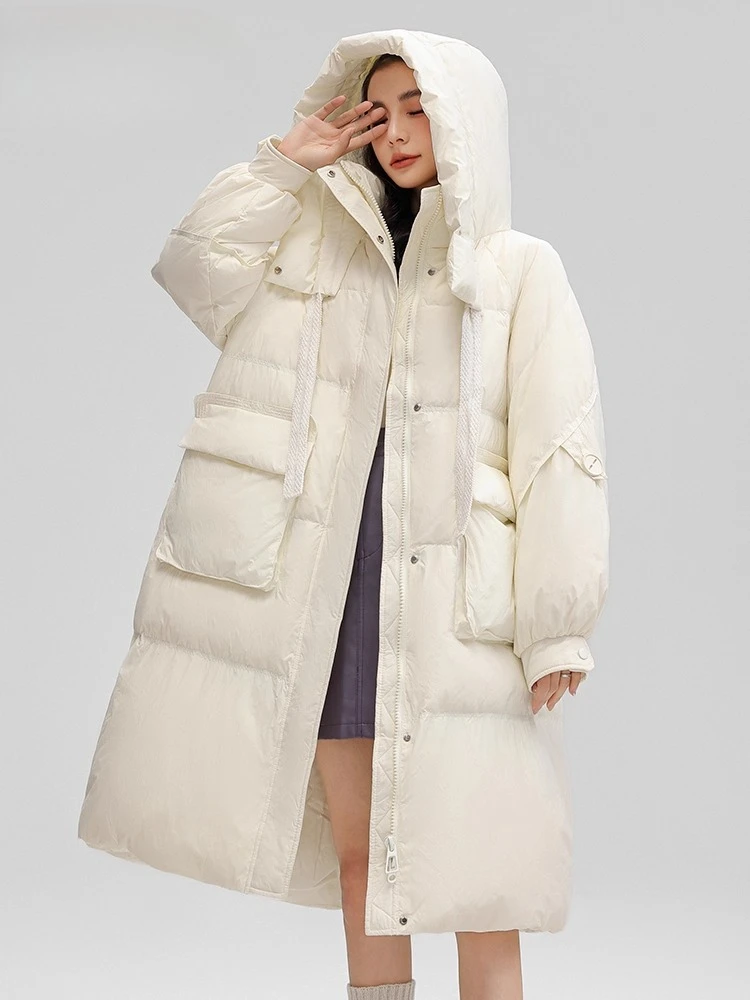 Dames donsjack 2025, winter lange capuchon, Koreaanse stijl, casual warme mode-jas